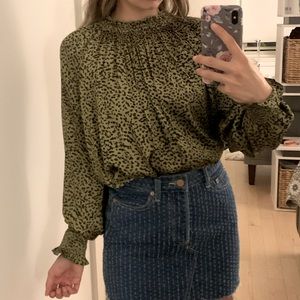 Green print blouse